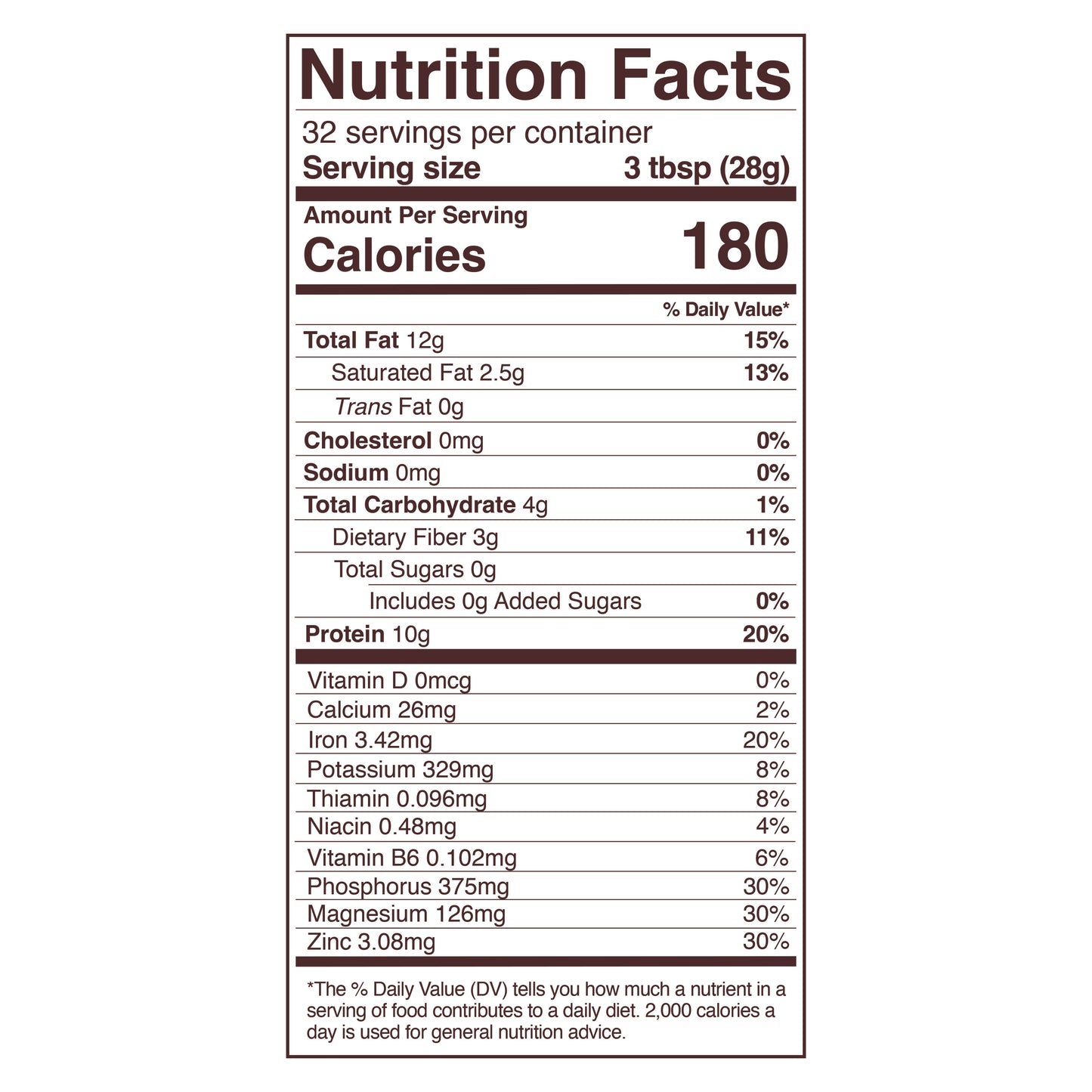 organic pumpkin seeds / hulled / nutritional panel